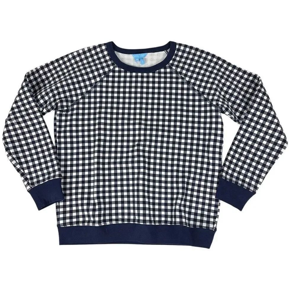 Draper James Womens Natalie Gingham Sweatshirt size Medium Navy White